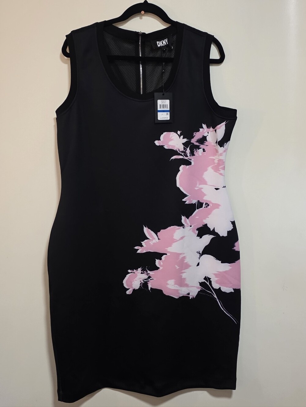 DKNY Black Mini Dress with Pink & White Floral Side Print
